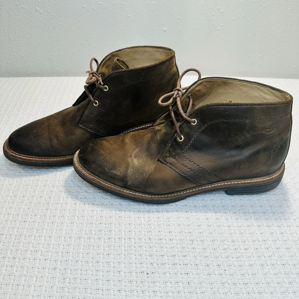 UGG Dagmann‎ Grizzly Brown Leather Chukka Boots Shoes Men's Size 9 New Insoles